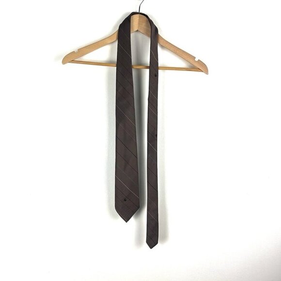 Christian Dior Vintage Tie Brown Striped Poly Silk Blend Brown 3in Wide Career - Picture 1 of 5